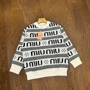 Miu Miu logo print round neck sweater